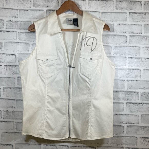Women’s Harley-Davidson white dazzled sleeveless gilet vest jacket size XL - Picture 2 of 6